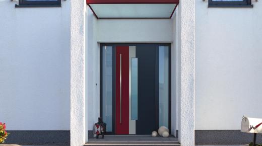 Hauseingang mit PaX Aluminium Haustür rot grau