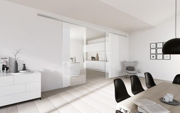 Glas-Schiebetür in modernem Esszimmer