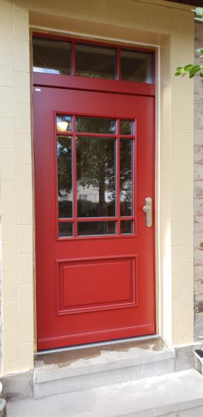 Holzhaustür, rot, Oberlicht, Mainz